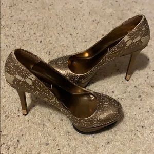 BCBGMaxazria Platform Gold Heels